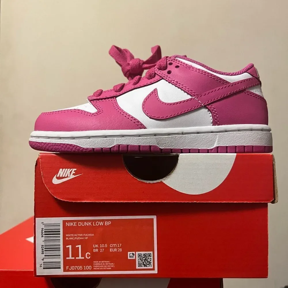 Nike Dunk Low Active Fuchsia Pre School Size 11c FJ0705-100 Nike Dunk Kids PS​